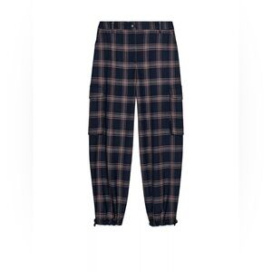 Zara Navy Plaid Cargo Dress Pant
